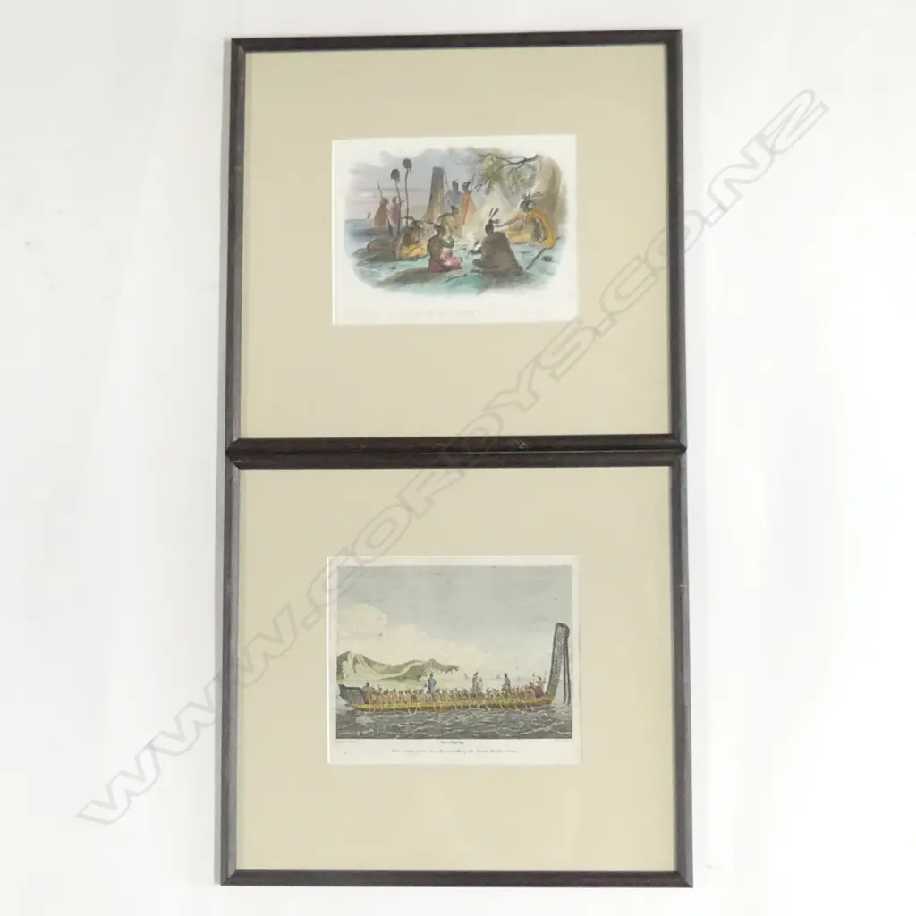 Two coloured etchings; 'War Canoe of the New Zealanders in the South Pacific', Image 1++
